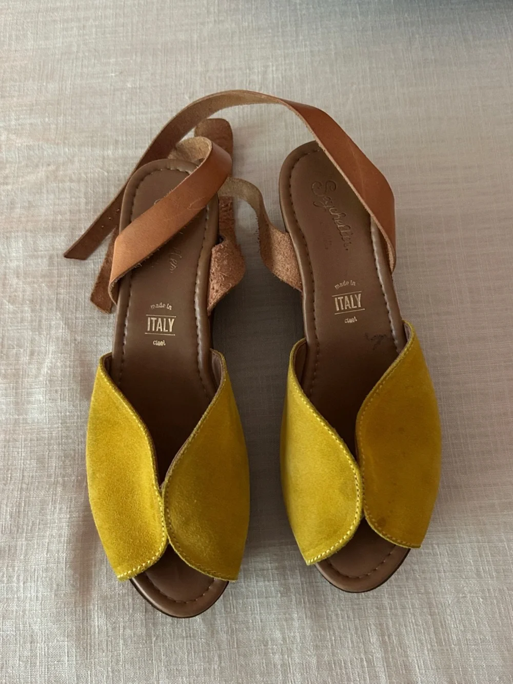 Seychelles Yellow Suede Wedge Sandals